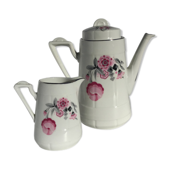 Théière cafetière et crémier porcelaine Limoges art déco