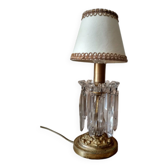 Rococo lamp, chiseled bronze base, crystal pendants