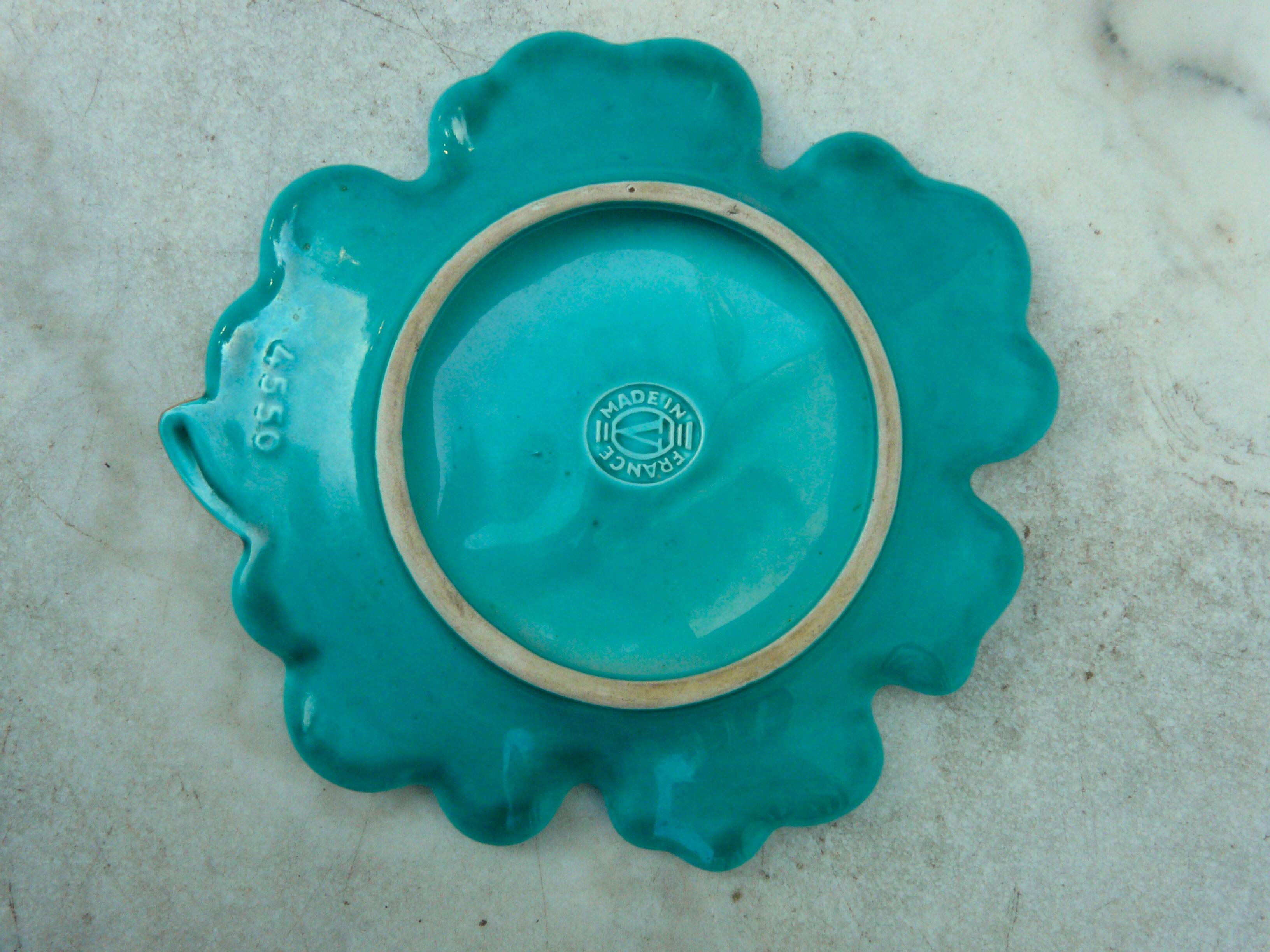 Empty cup pocket stylized leaf green ceramic enamelled verceram 1930 to 1940 n°4550