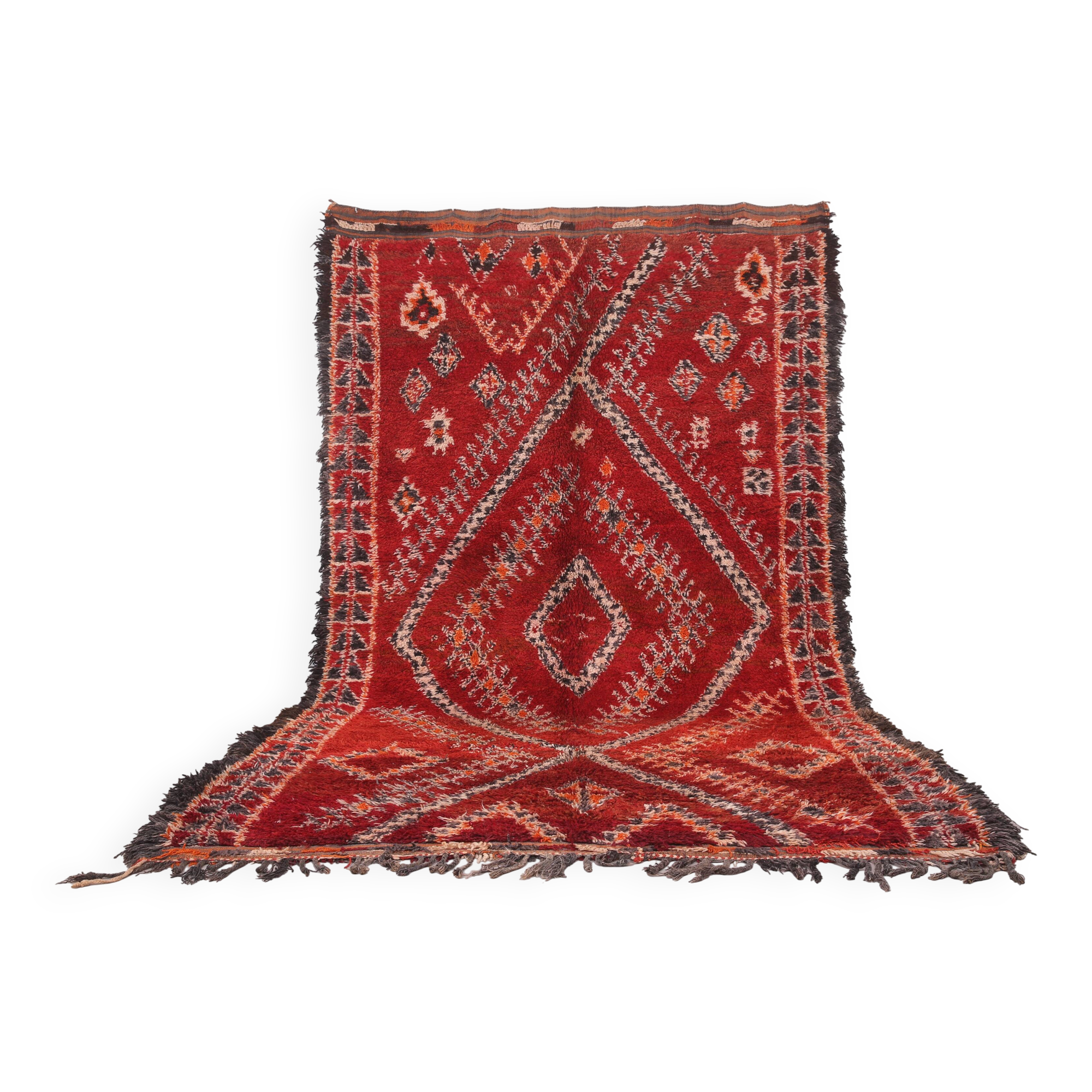 Tapis marocain vintage rouge 220 x 356 cm - Tapis en laine berbère rare - Tapis fait main