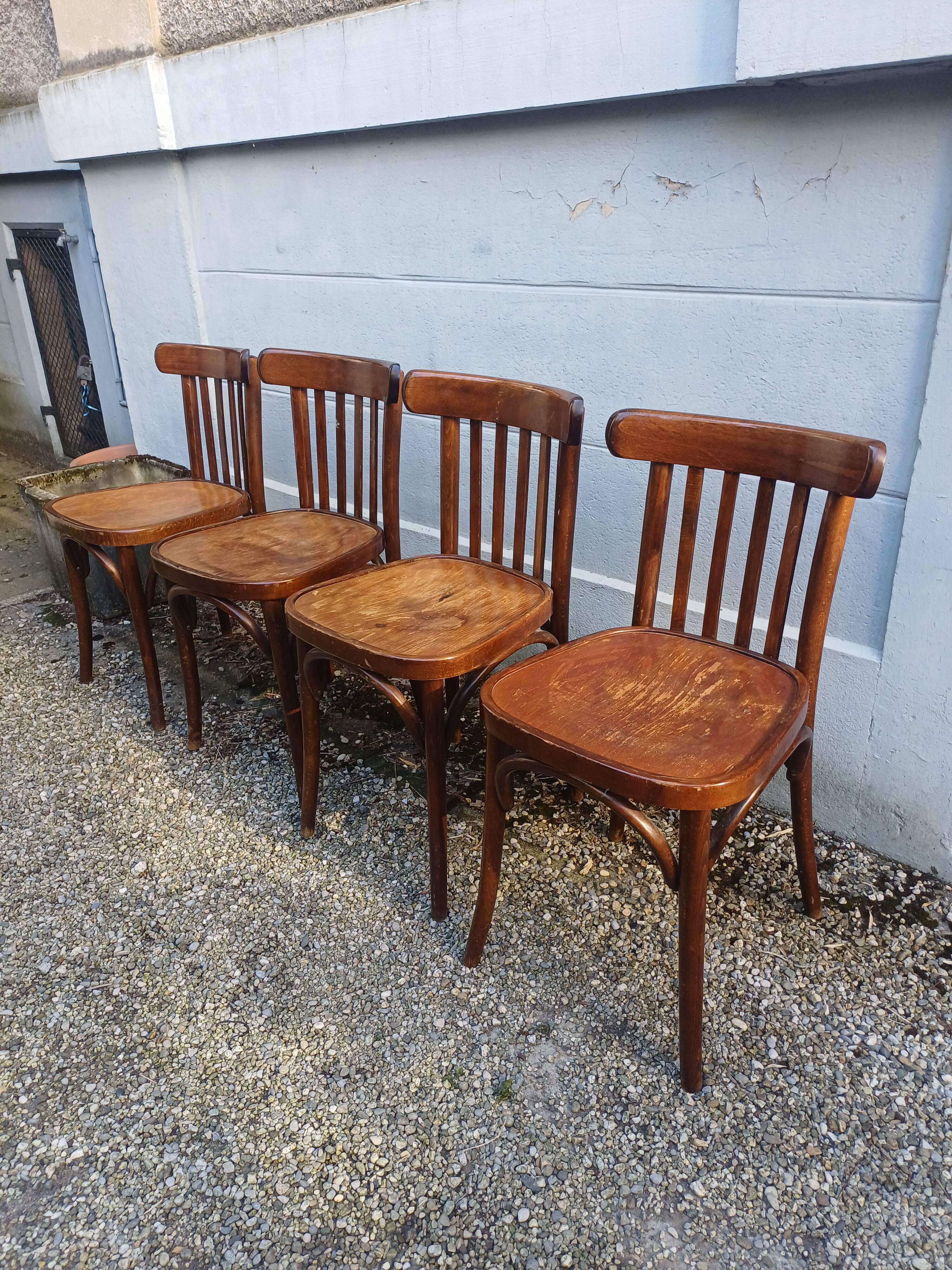 Set of 4 bistro chairs, Thonet type, Fischel, Baumann.