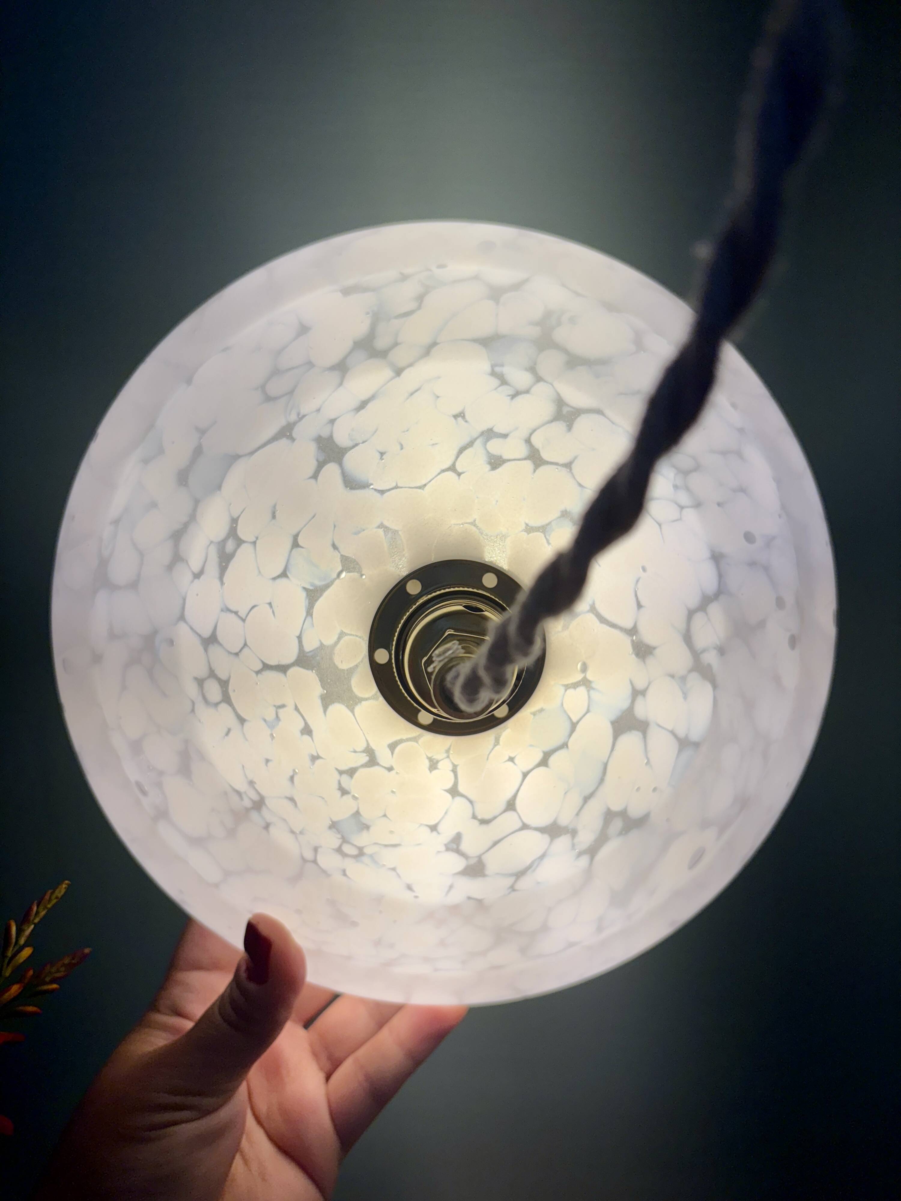 Vintage white Clichy glass lampshade pendant light