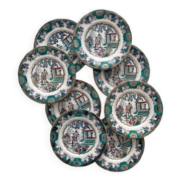 8 polychrome ironstone dessert plates "Canton" Boch Freres Keramis