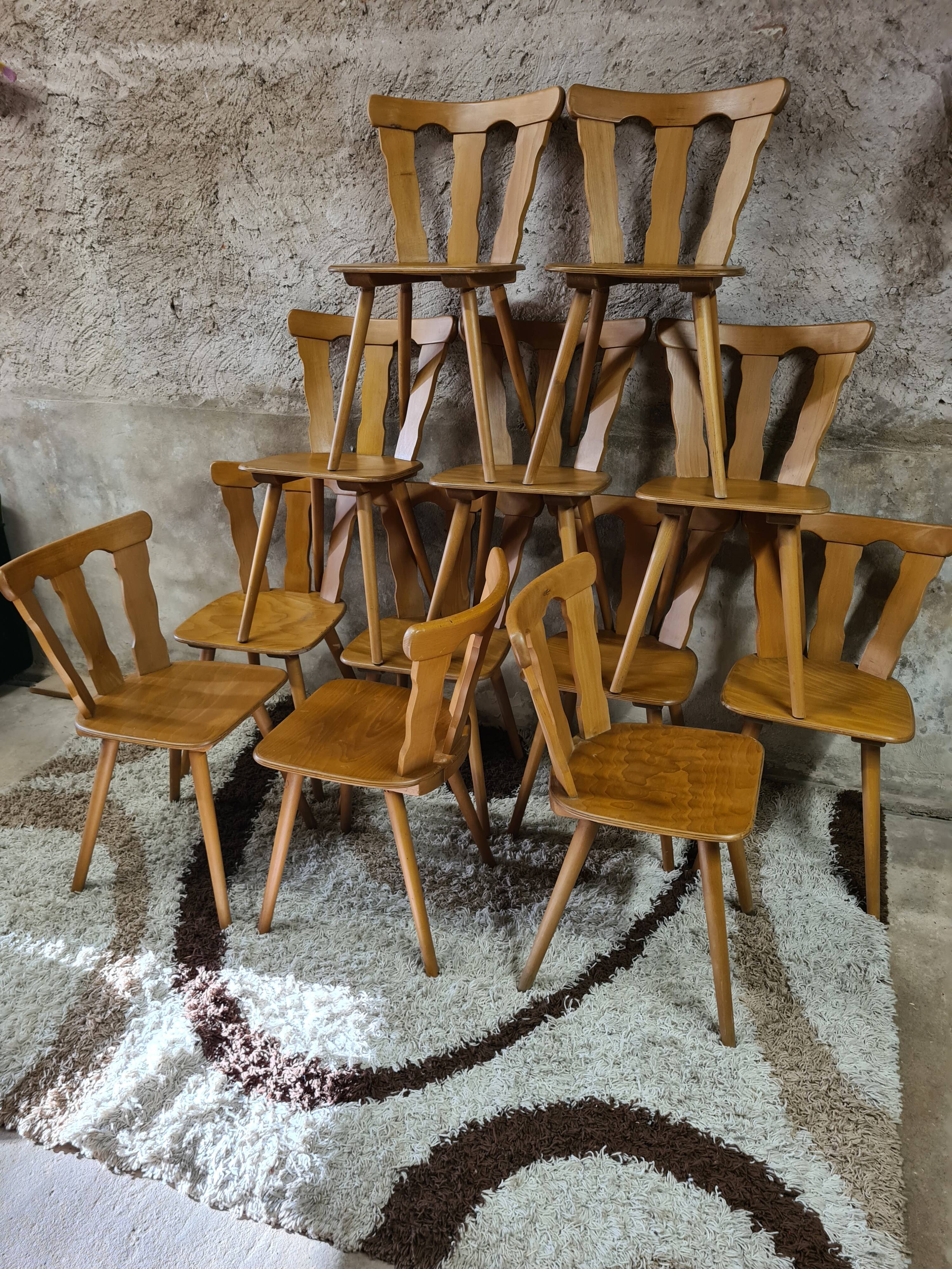 Set of 12 vintage Baumann 1970 bistro chairs