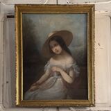 Portrait de jeune fille pastel sur toile milieu XIXe par Claude Gros