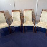 Set of 2 chairs and 2 armchairs in wood and gray velvet