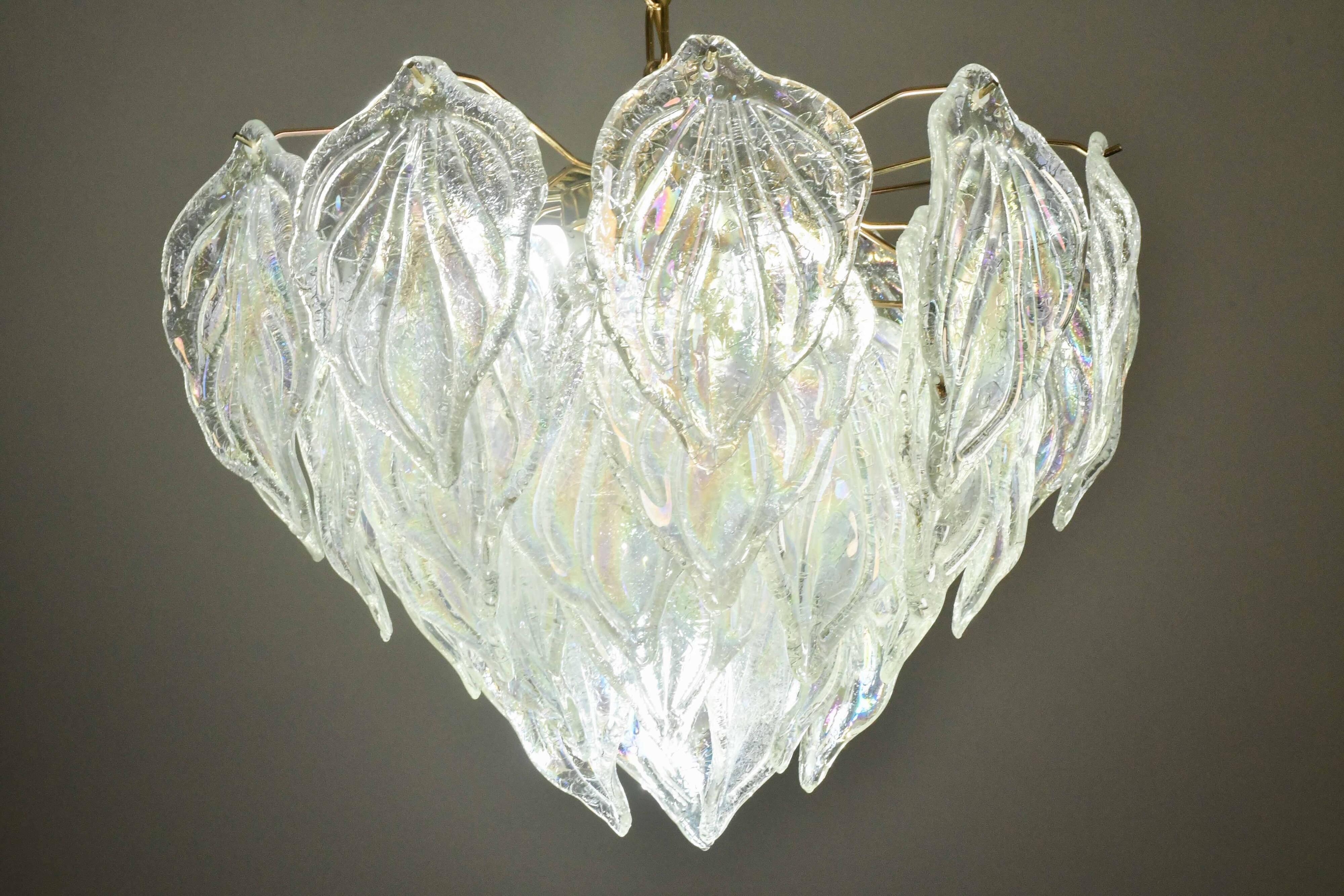 Amazing large Murano glass rainbow leaves chandelier