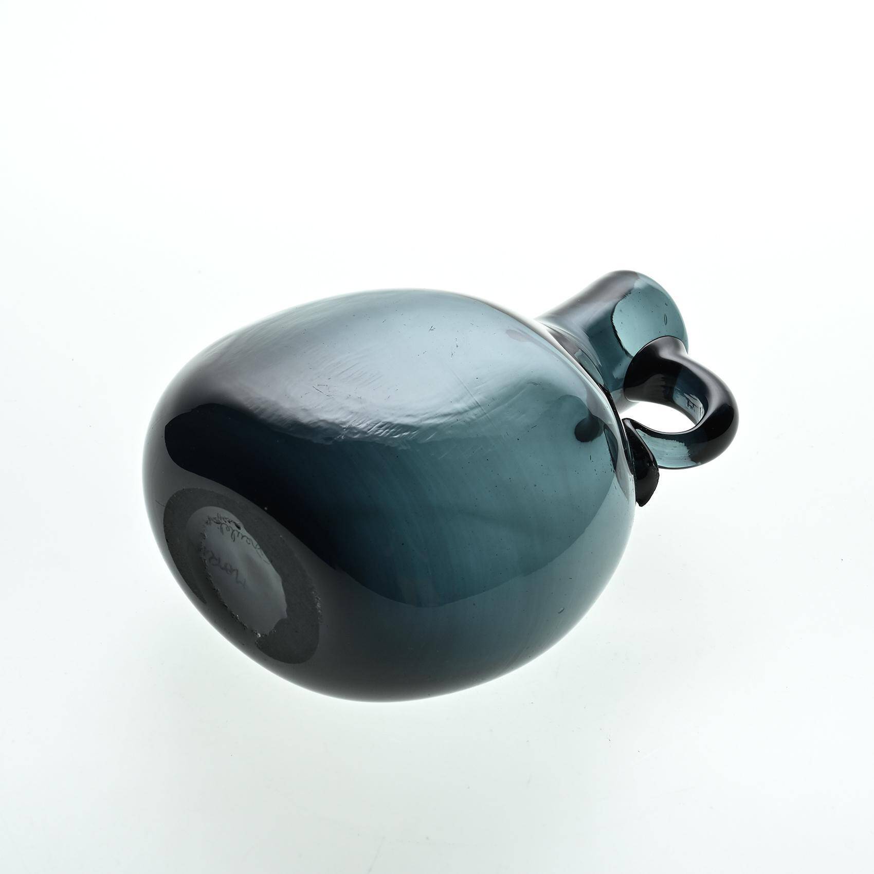 Deep blue blown glass jug by Claude Morin, Dieulefit circa 1970
