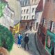 Old oil painting depicting a street in Montmartre