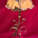 Art Nouveau bronze lamp with very beautiful opaline, Lucien Gau, 54x25