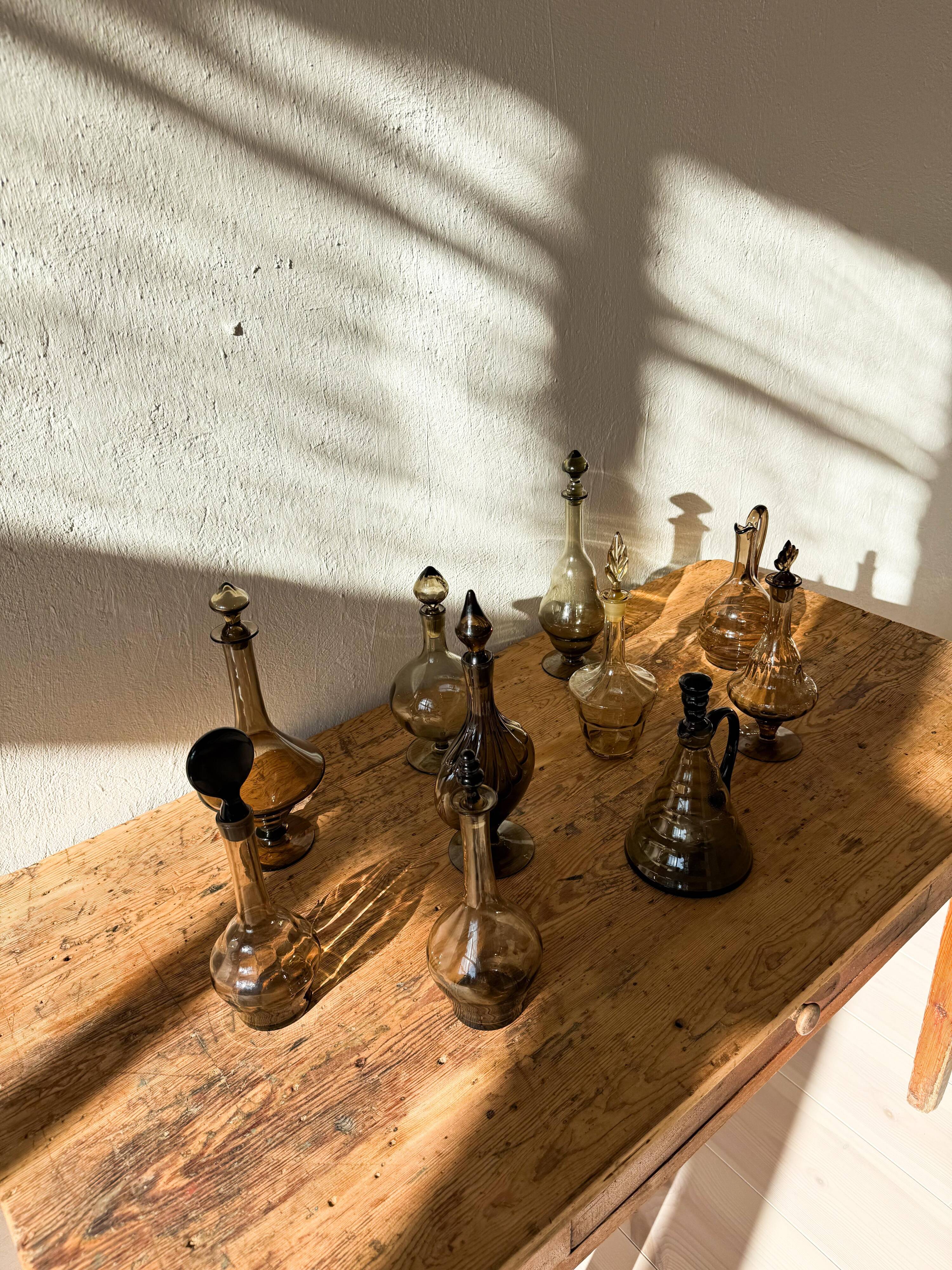 Art Deco Collection of 10 Sculptural Carafes Sweden 1920s