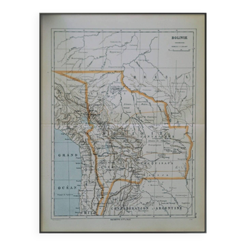 Bolivia, old map 1887 – vintage geographical map.