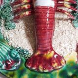 Plate in old barbotine with lobster