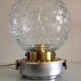 Structured glass globe lamp and metal-brass/ vintage 60s and 70s base