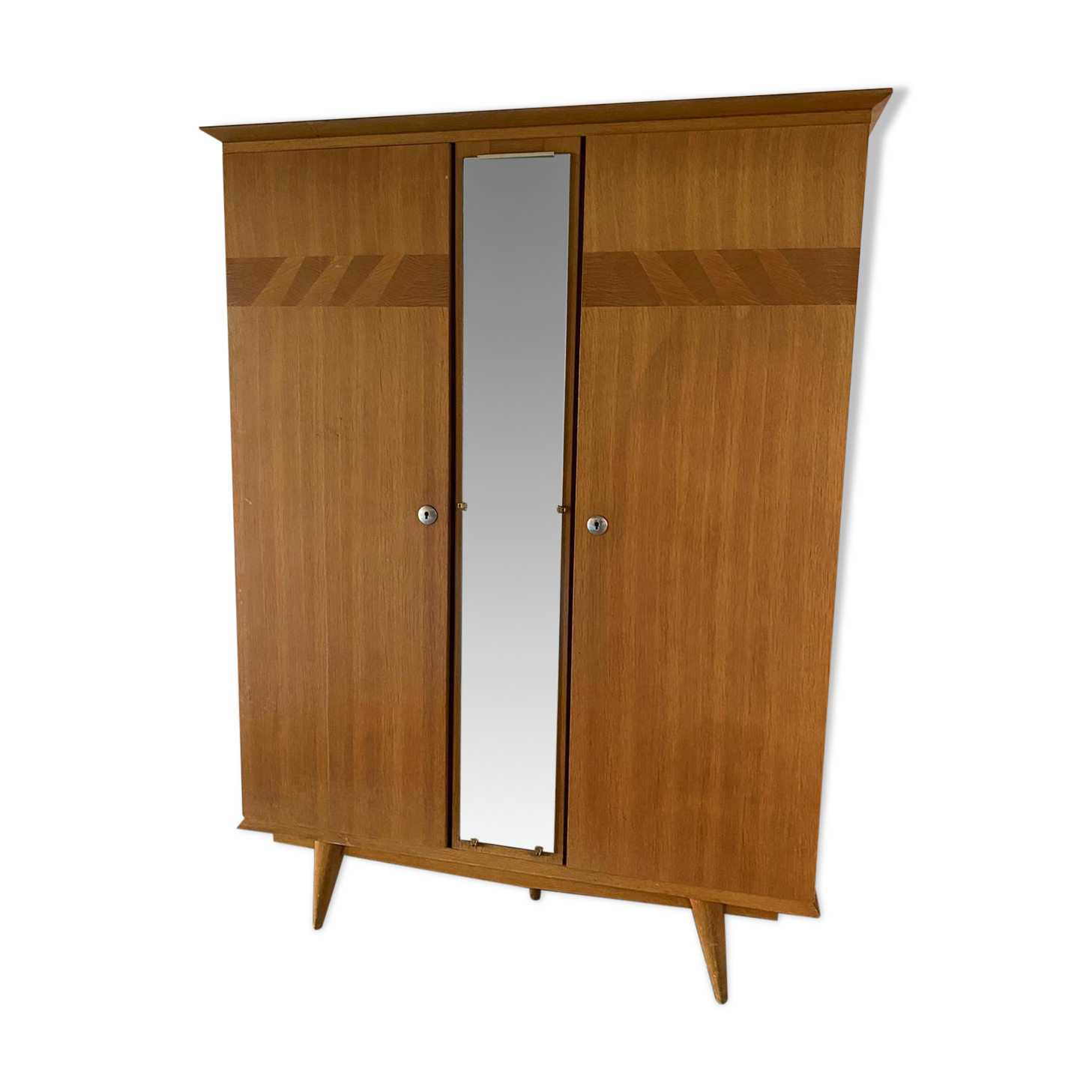 Scandinavian-style wooden cabinet with mirror