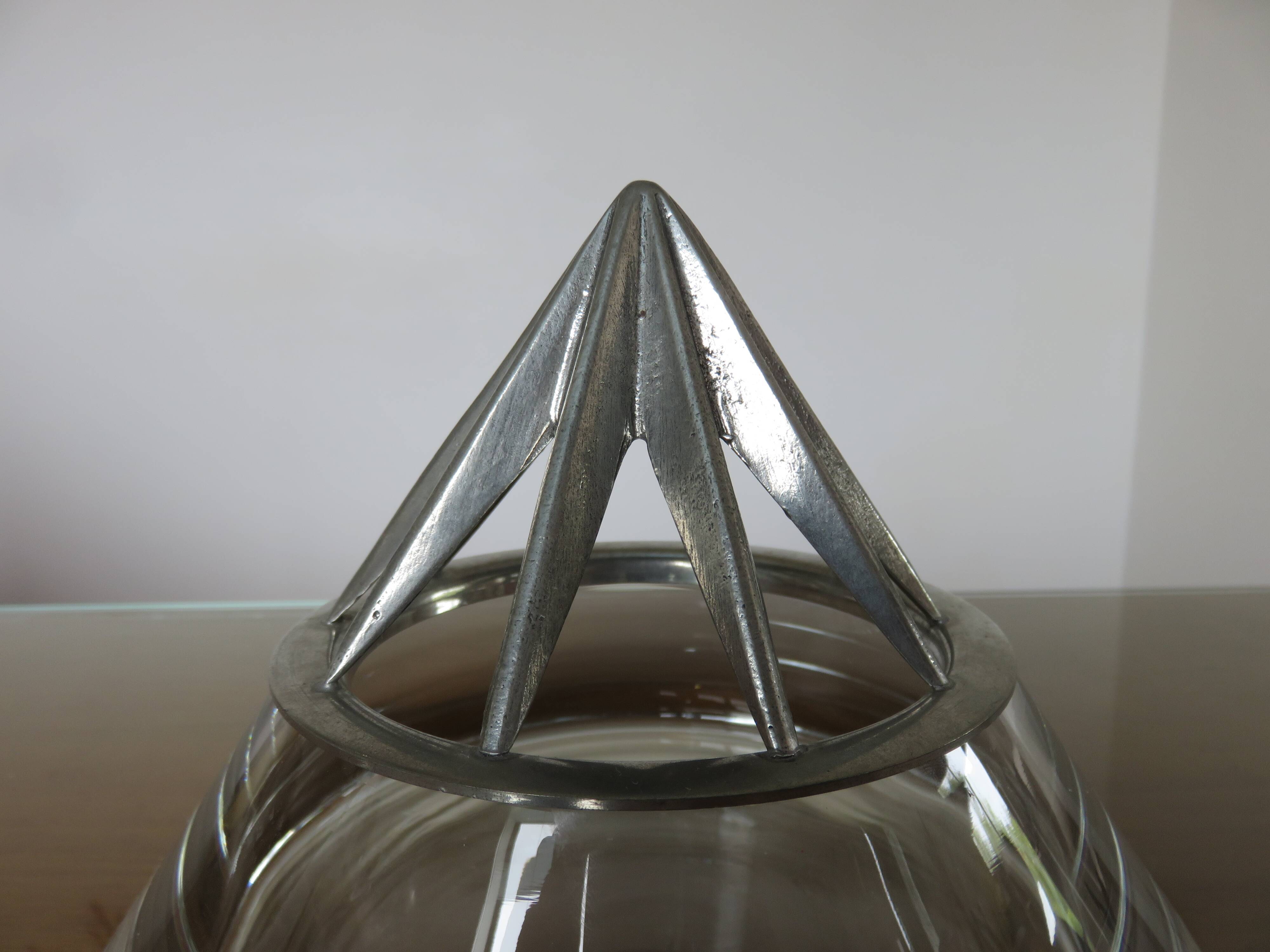 Designer crystal and pewter flower vase by Jean Goardere, 1970s