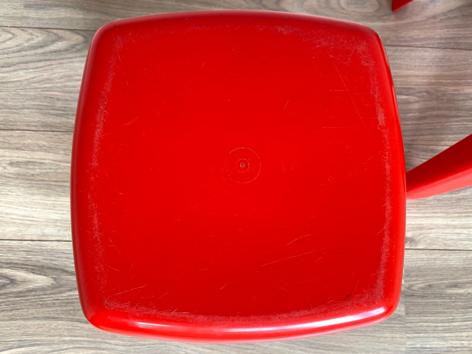 Space age plastic stool, vintage end table, mid century, red plant stand