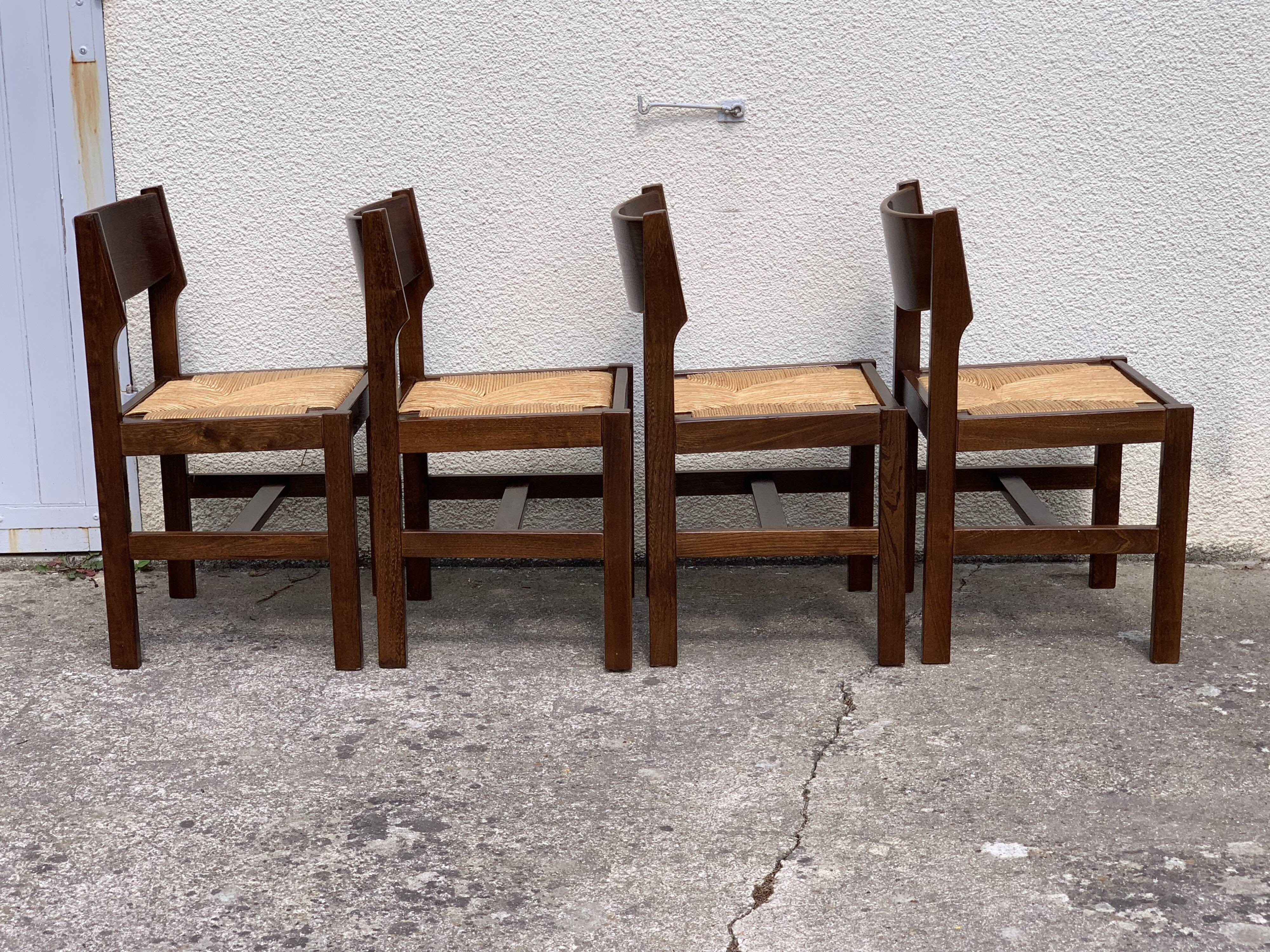 Mulched chairs in vintage solid elm 1960