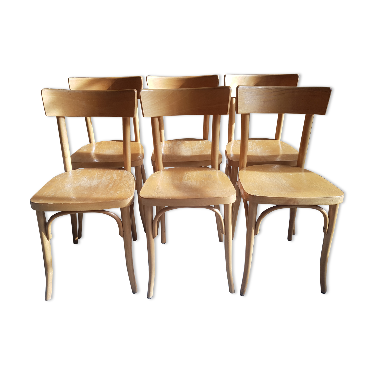 Lot of 6 vintage light wooden bistro chairs