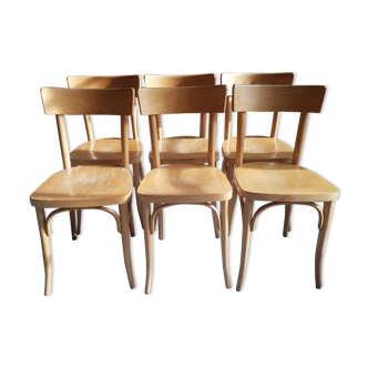Lot of 6 vintage light wooden bistro chairs