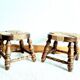 Paire de tabourets de cheminée bois et paille 1950