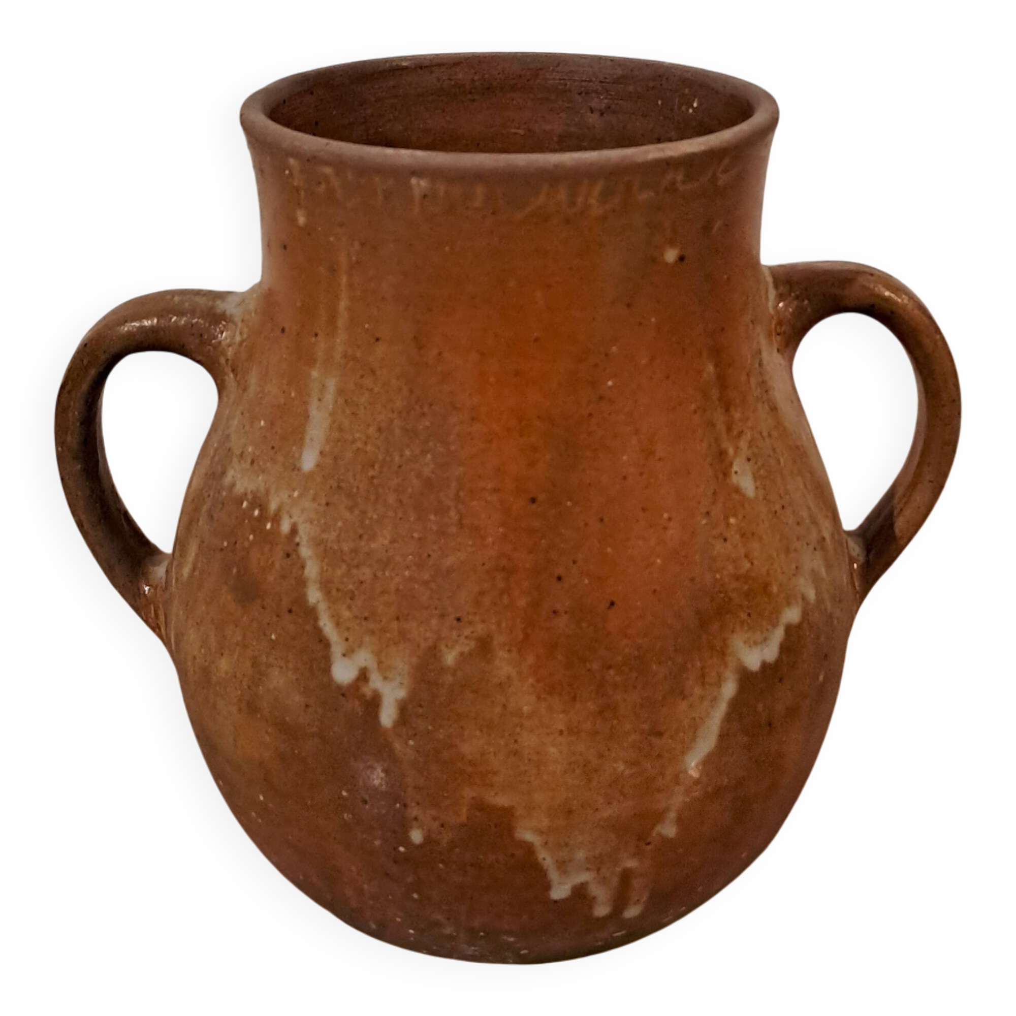 Vintage glazed stoneware jug - rustic two-handled craft