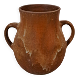 Vintage glazed stoneware jug - rustic two-handled craft