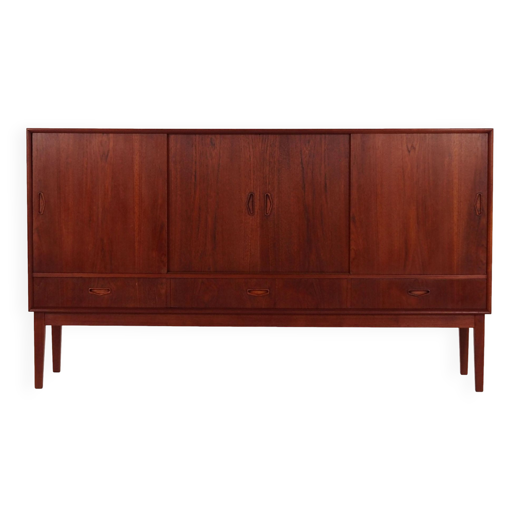 Buffet haut en teck, design danois, années 1970, production : Danemark