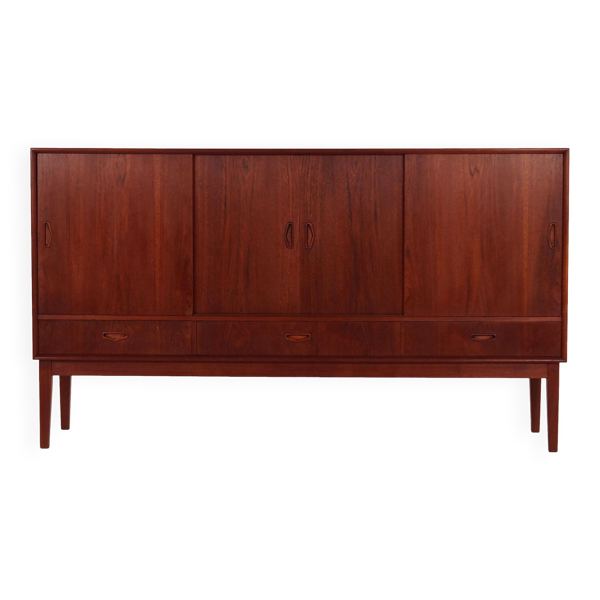 Buffet haut en teck, design danois, années 1970, production : Danemark