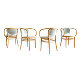 Ensemble de 4 fauteuils Thonet modèle 210P en hêtre avec velours vert sauge