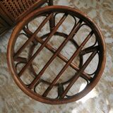 Dark rattan pouf stool with loop cushion