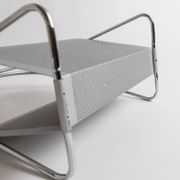 Vintage argent chrome-plated metal magazine rack by Mascagni – perforated, space-age design, Italy 1970s