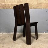 Chaises de salle à manger brutalistes et modernistes des années 70 en bois marron architectural