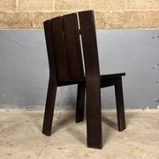 Brutalist and modernist dining chairs from the 1970s in architectural brown wood.