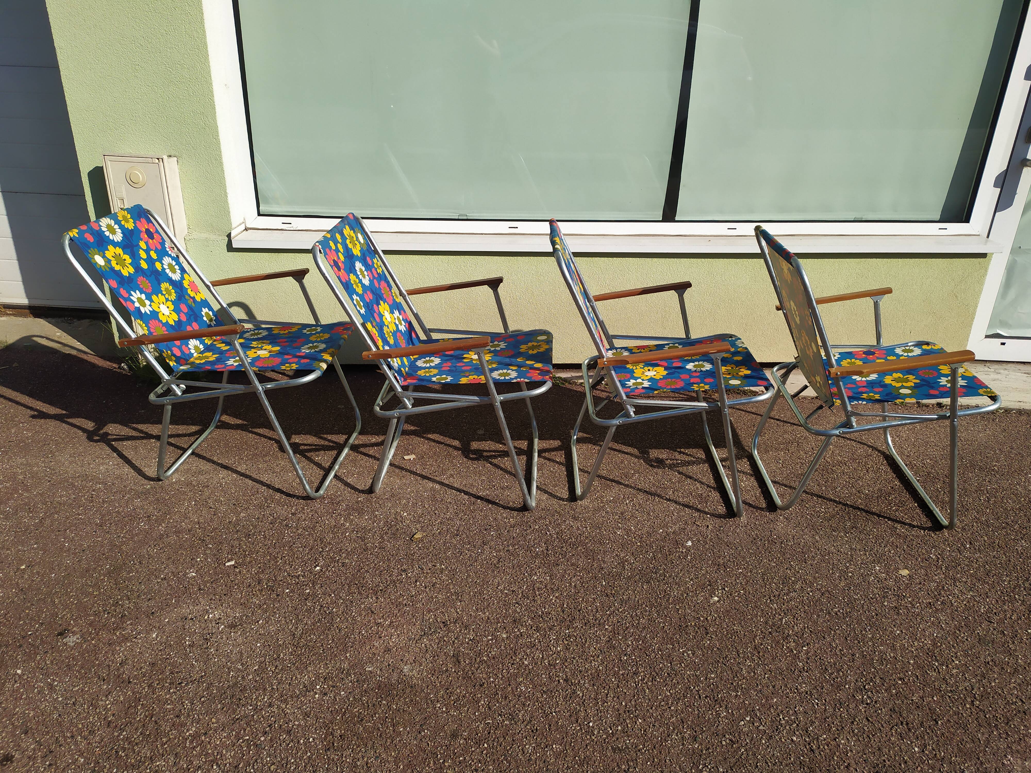 Lot de 4 chaise de camping pliante vintage bleu fleur