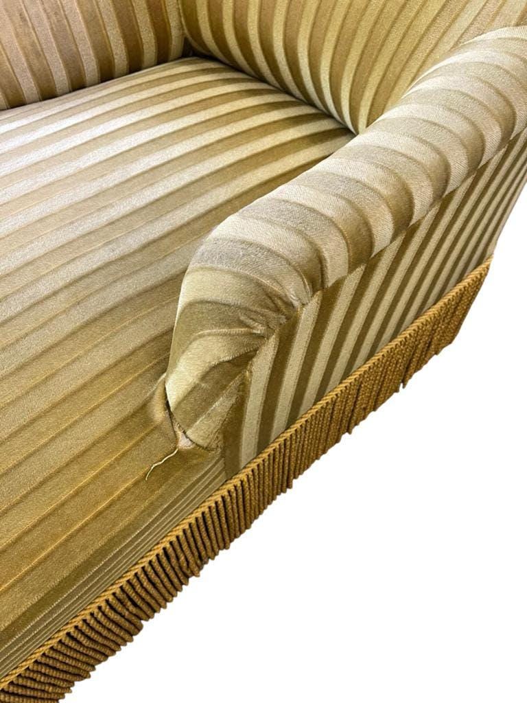 Chaise longue vintage jaune ocre / fauteuil / canapé avec franges