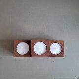 Vintage teak candlestick trio