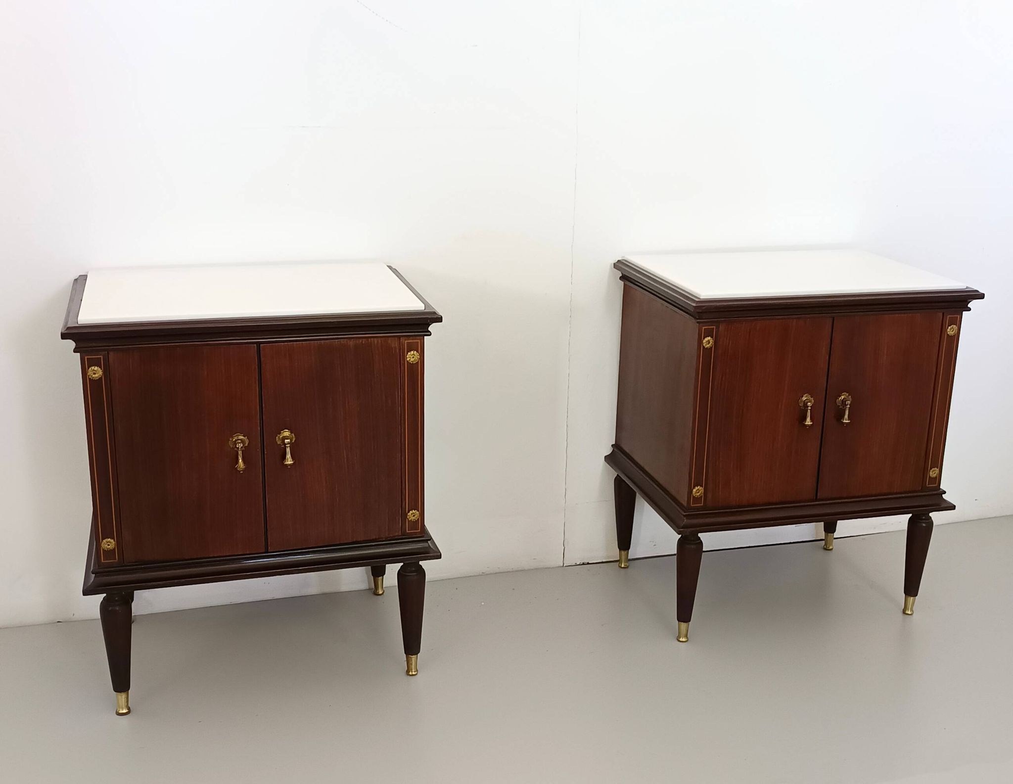 Pair of Black Walnut Nightstands with Marble Top ascr. to Paolo Buffa, Ita