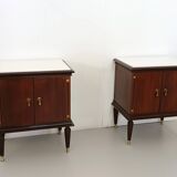 Pair of Black Walnut Nightstands with Marble Top ascr. to Paolo Buffa, Ita
