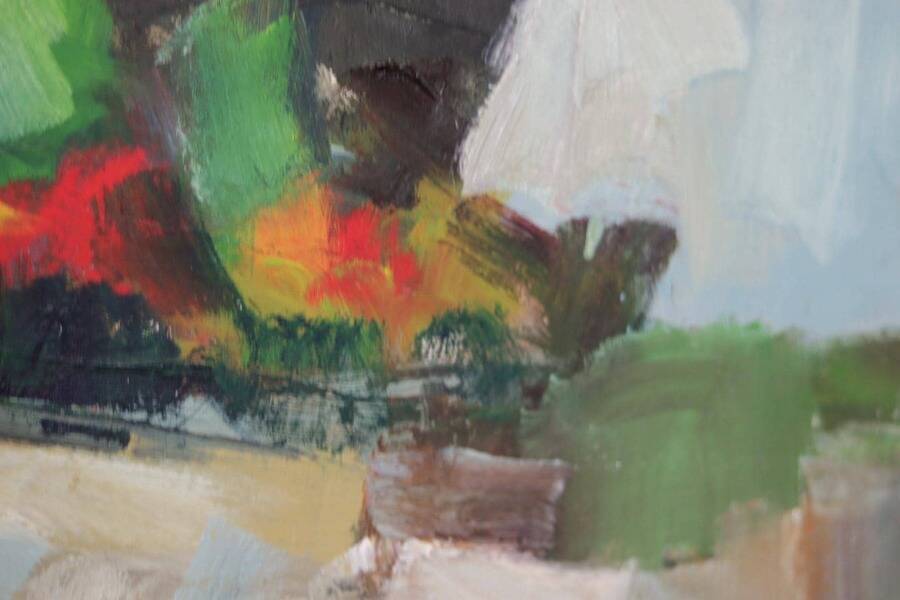 Original mid-century Swedish oil on panel – abstract by Stig Wernheden – vintage & framed – 74 × 54.5 cm (29.1" × 21.5")