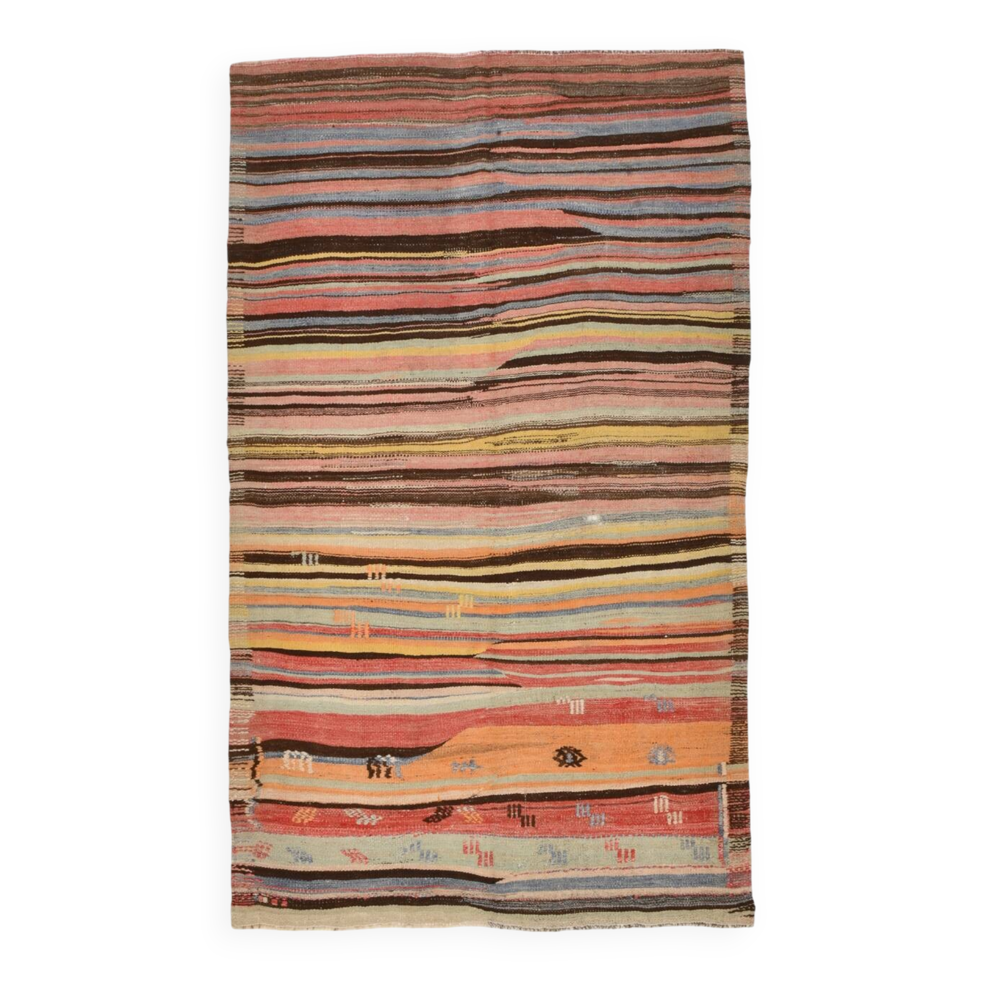 Tapis Kilim rayé rose et orange