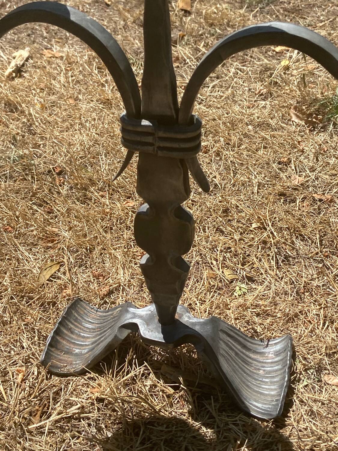 Large brutalist candlestick in handcrafted wrought iron
