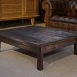 Brutalist coffee table in dark spruce with oak base