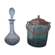 Set including a bottle and a turquoise blue glass jar