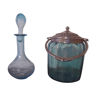 Set including a bottle and a turquoise blue glass jar