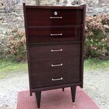 Vintage rag chest of drawers in varnished mahogany