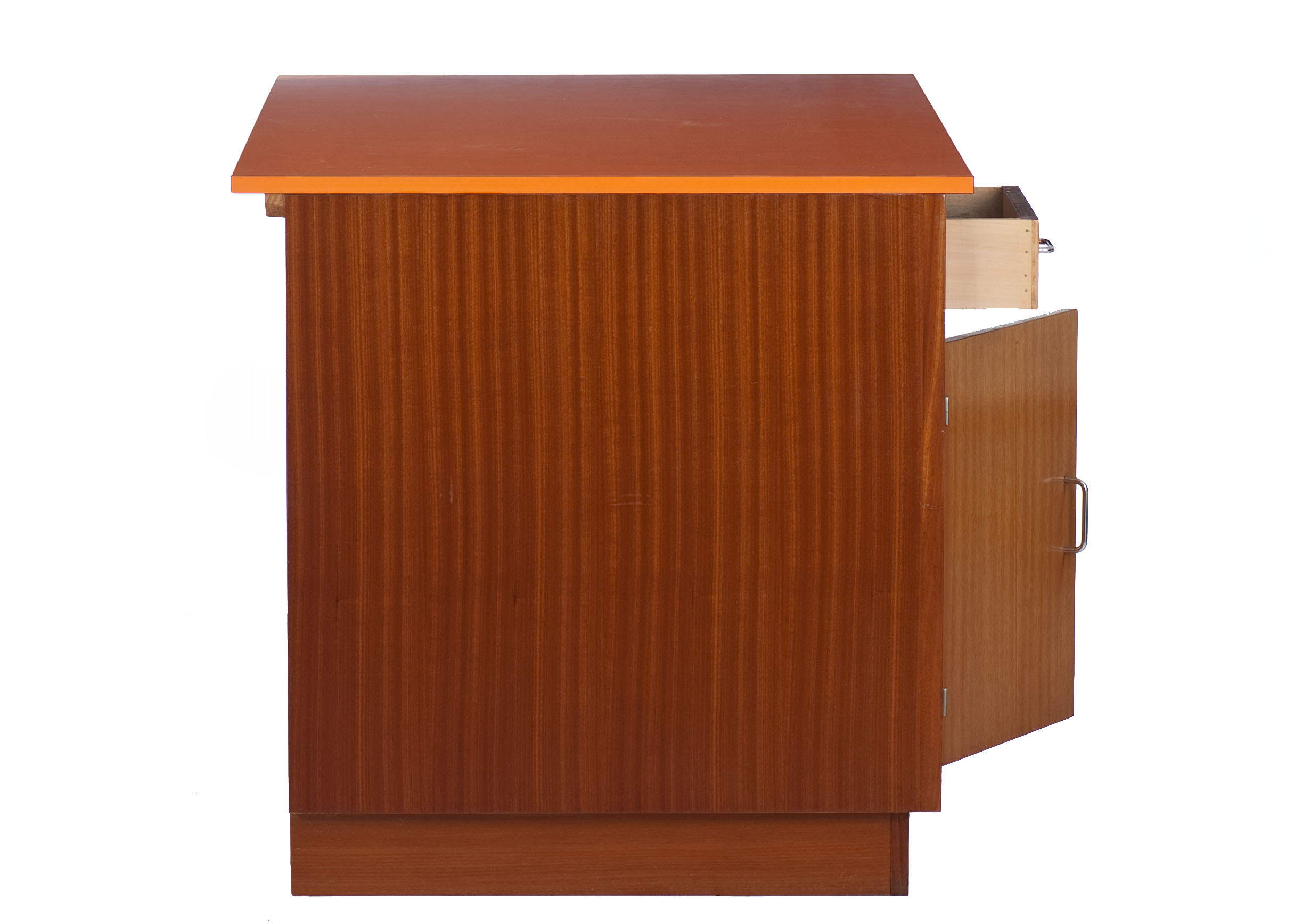 Vintage trading counter in wood and formica orange 1960