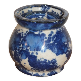 Blue ceramic and cream tobacco jar signed Lucien Brisdoux