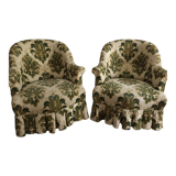 Paire de fauteuils crapaud vert et crème