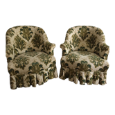 Paire de fauteuils crapaud vert et crème